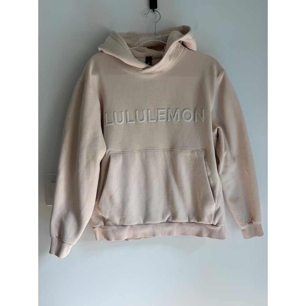 Lululemon Steady State Hoodie Cream Embossed Logo Sweatshirt LM3ES0S M